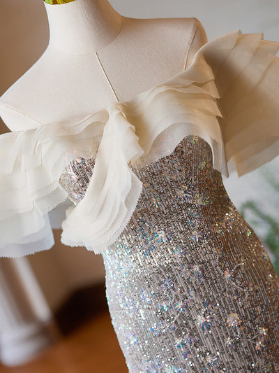 Champagne Mermaid Sequins Prom Dress