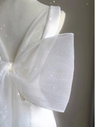 White Satin V-neck Backless Split Wedding Dress