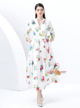 V-neck Long Sleeve Long Retro Print Dress