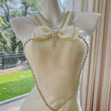 Yellow Satin Bow Beading Prom Dress
