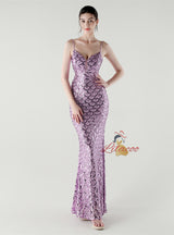 Spaghetti Straps Mermaid Sequins Prom Dress