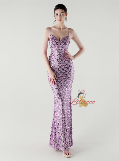 Spaghetti Straps Mermaid Sequins Prom Dress