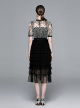 Short-sleeved Bow Lace Gauze Dress