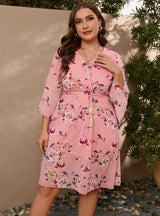 V-neck Short Sleeve Printed Bohemian Dress