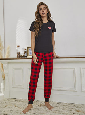 Casual Printed Short-sleeved Trousers Pajamas Set