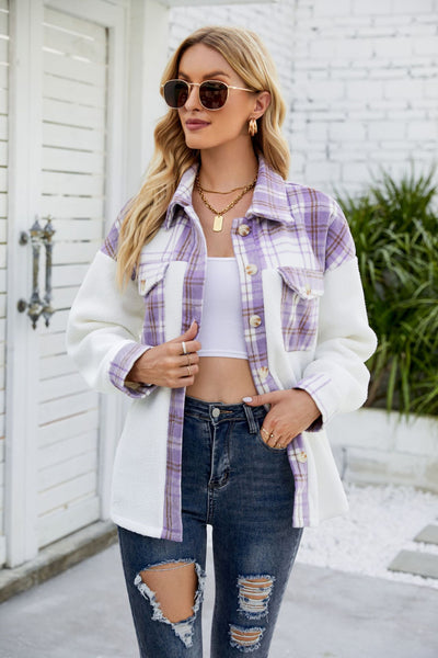 Lamb Wool Long Sleeve Splicing Pocket Woolen Coat