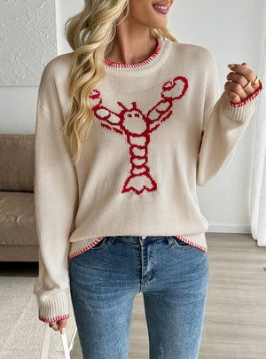 Contrasting Animal Pattern Round Neck Sweater