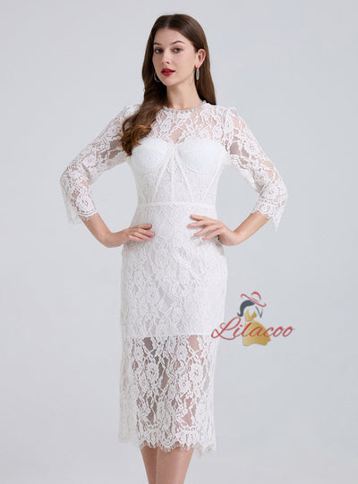 Long Sleeve Retro Lace Slim Dress