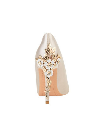 Metal Flower Pointed Satin Stiletto Wedding Shoes