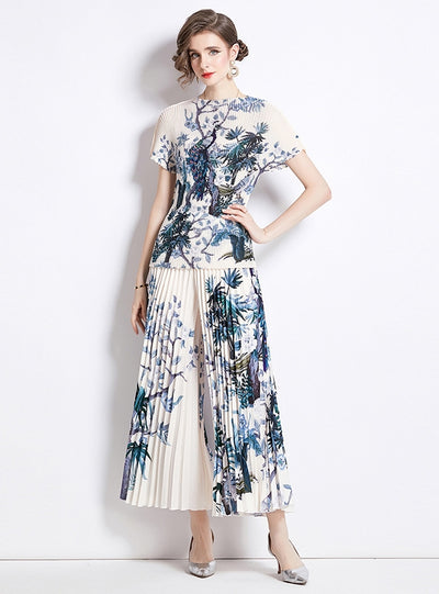 Pleated Loose T-shirt Top Slim Pleated Pants