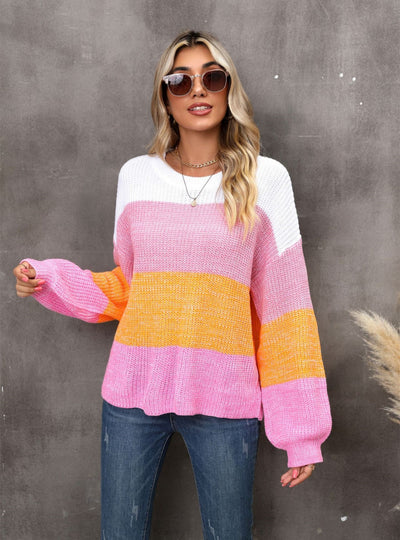 Spliced Contrast Loose Pullover Sweater