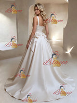 Ivory Satin Straps Sleeveless Wedding Dress