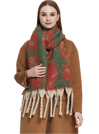 Coarse Tassel Jacquard Leopard Scarf