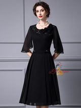 Red Chiffon 3D Flower Beading Mother Of The Bride Dress