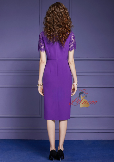 Purple V-neck Lace Mother Of The Bride Dress
