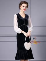 Black V-neck Velvet Mother Of The Bride Dress