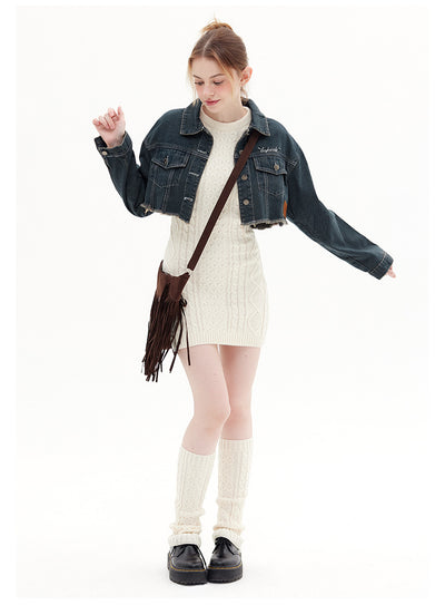 Short Raw Lapels Denim Jacket