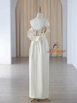 Ivory Satin Strapless Flower Wedding Dress