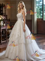 White Sequins Straps Wedding Dress