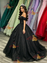 Black Sequisn Off the Shoulder Quinceanera Dress