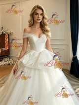 White Tulle Off the Shoulder Wedding Dres