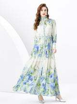 Retro Long-sleeved Slim Breasted Printed Dress