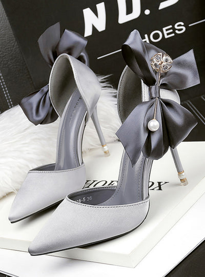 Pearl Pointed Satin Bow Sandals