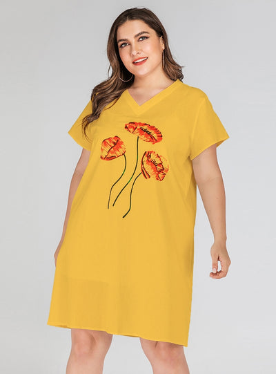 V-neck Casual Printed Short-sleeved Dress