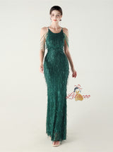 Mermaid Sequins Halter Beading Prom Dress