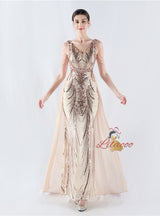 V-neck Tulle Sequins Beading Prom Dress