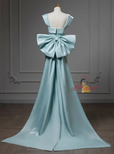 Blue Mermaid Satin Bow Prom Dress