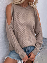 Solid Long-sleeved Round Neck Twisted Rope Sweater