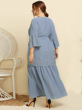 Lace Stitching Flared Sleeve Dress