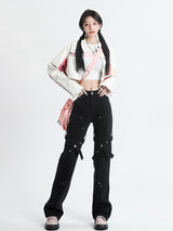 Black Bell Slim Straight Overalls Pant Jeans