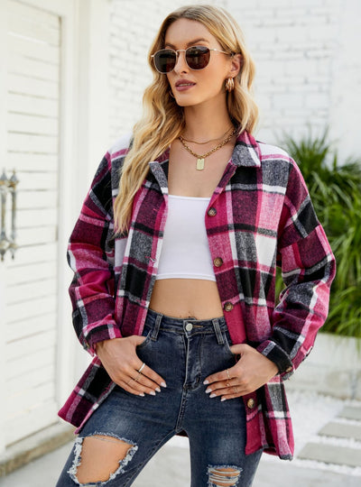 Long Sleeve Plaid Shirt Woolen Coat