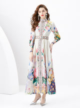 Retro Printed Slim Long Sleeve Dress