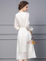 White V-neck Beading Pleats Mother Of The Bride Dress