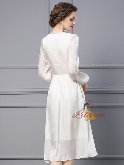 White V-neck Beading Pleats Mother Of The Bride Dress