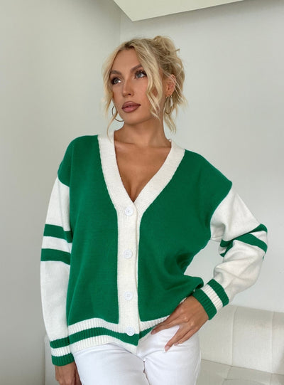 Contrast Cardigan Loose Knit Sweater