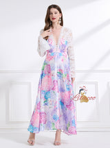 Palace Deep V-neck Lace Printed Dress