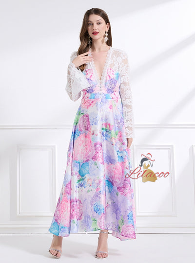 Palace Deep V-neck Lace Printed Dress