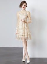 Long Sleeve Mesh Stitching Sequined Dress