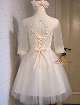 Light Yellow Lace Short Sleeve Homecoming Dress