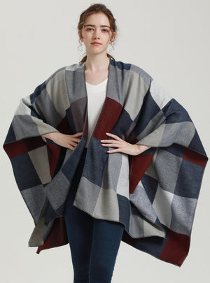 Women Plaid Fringed Scarf Shawl