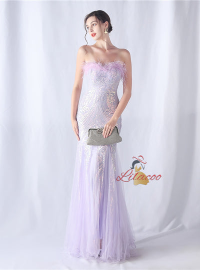 Mermaid Seuqins Tulle Feather Prom Dress