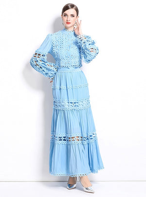 Retro Long Sleeve Lace Top Skirt Suit