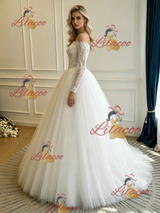 White Tulle Lace Long Sleeve Wedding Dress