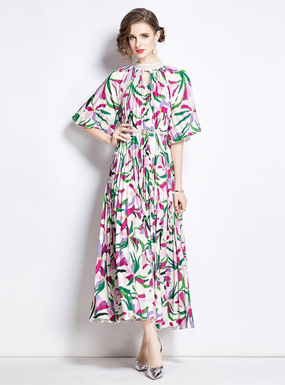 Printing Heavy Industry Beaded Pleated Dress