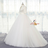 White Tulle Short Sleeve Wedding Dress With Bow