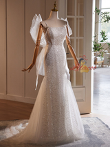White Mermaid Sequins Straps Beading Wedding Dress